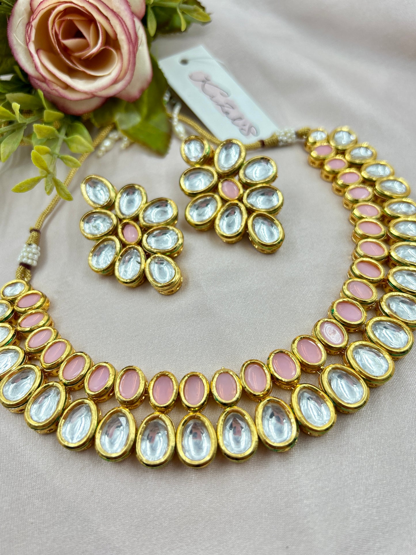 Kamini Kundan Necklace : Pink