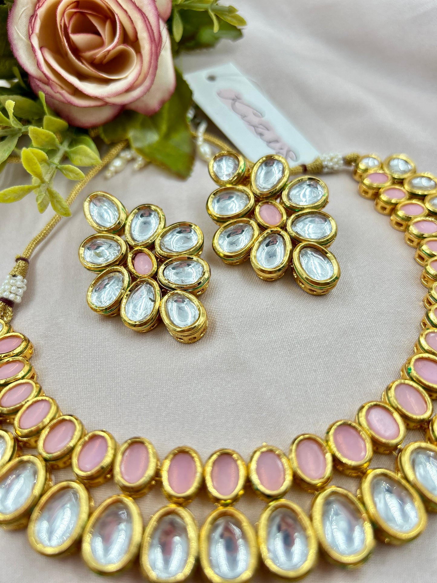 Kamini Kundan Necklace : Pink