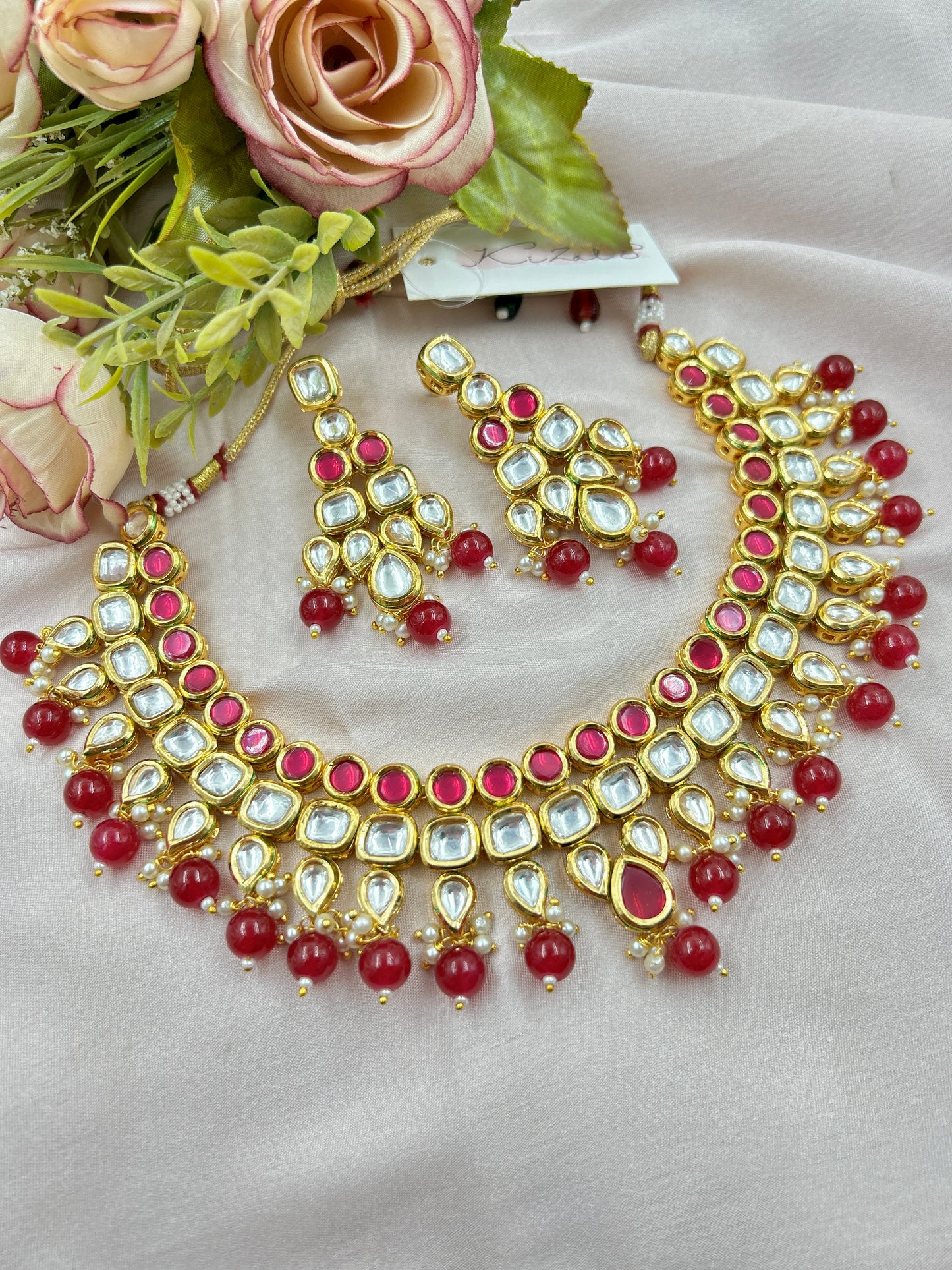 Leela Kundan Necklace : Red