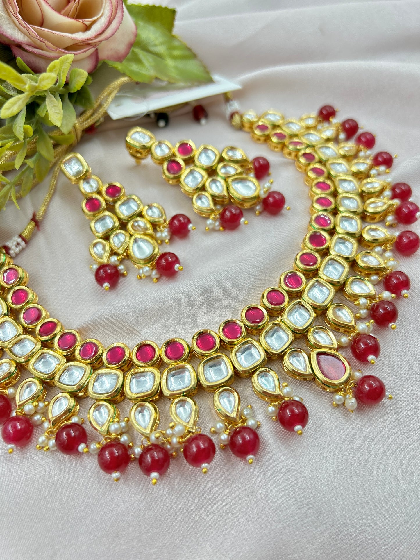 Leela Kundan Necklace : Red