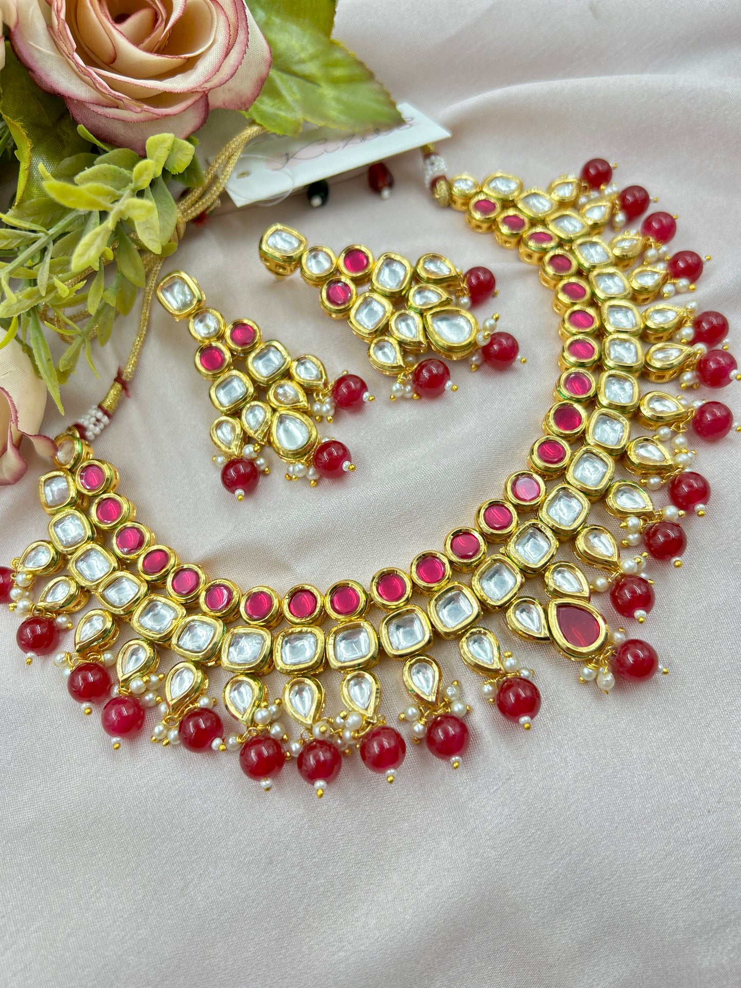 Leela Kundan Necklace : Red