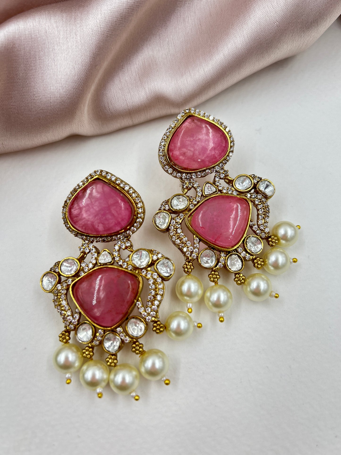 Qudarat Polki Earrings : Pink