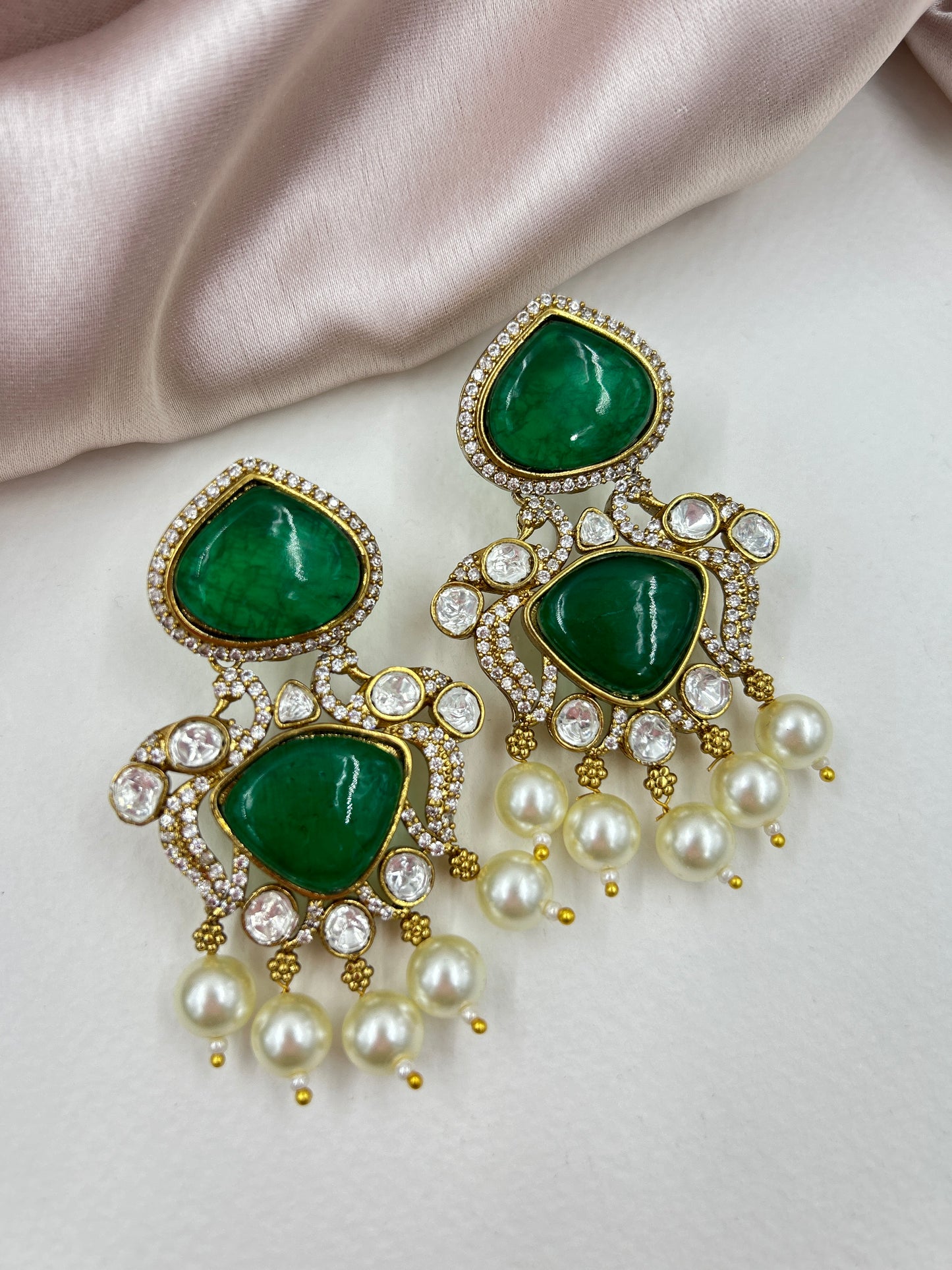 Qudarat Polki Earrings : Green