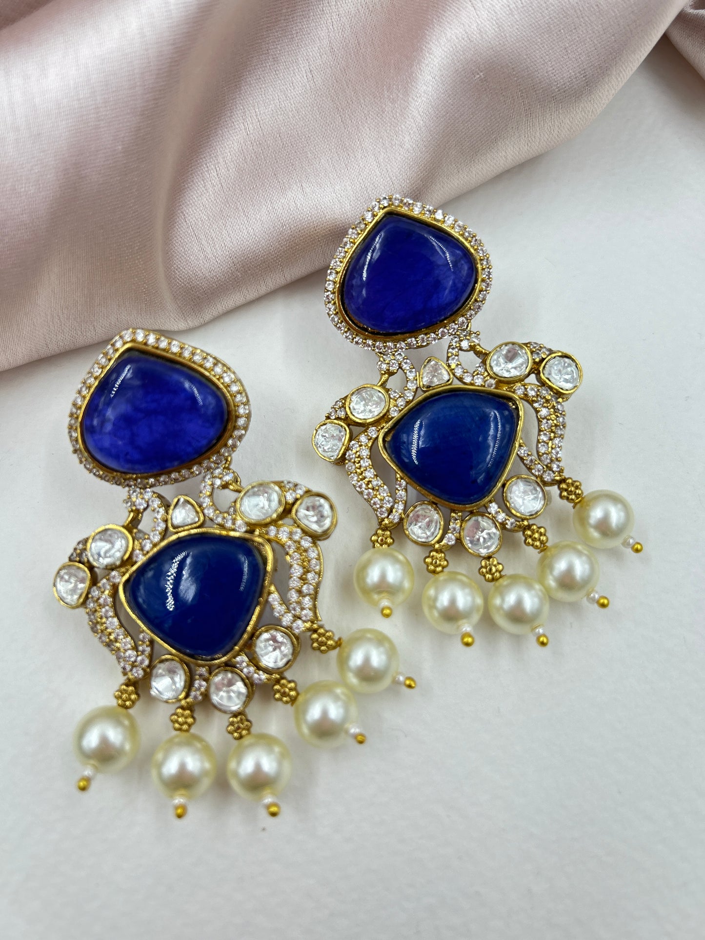 Qudarat Polki Earrings : Blue