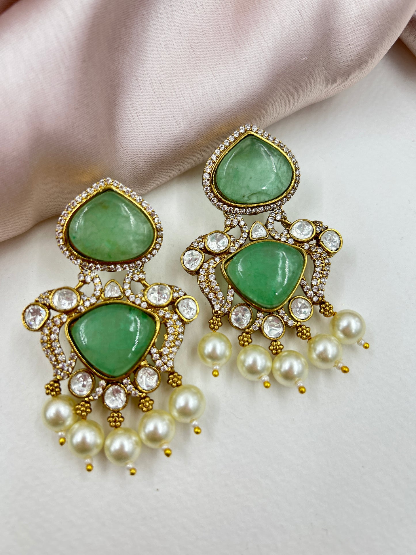 Qudarat Polki Earrings : Mint