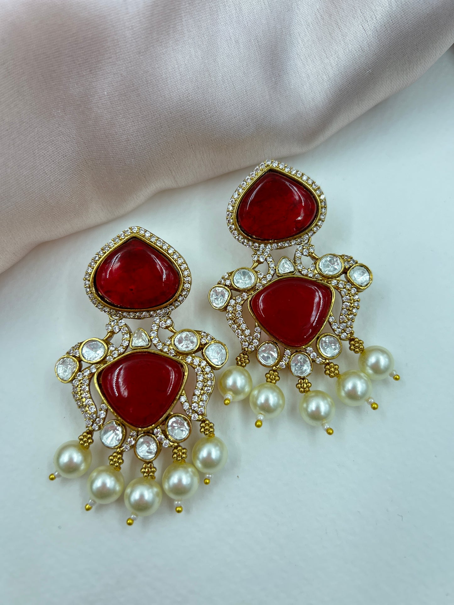 Qudarat Polki Earrings : Red
