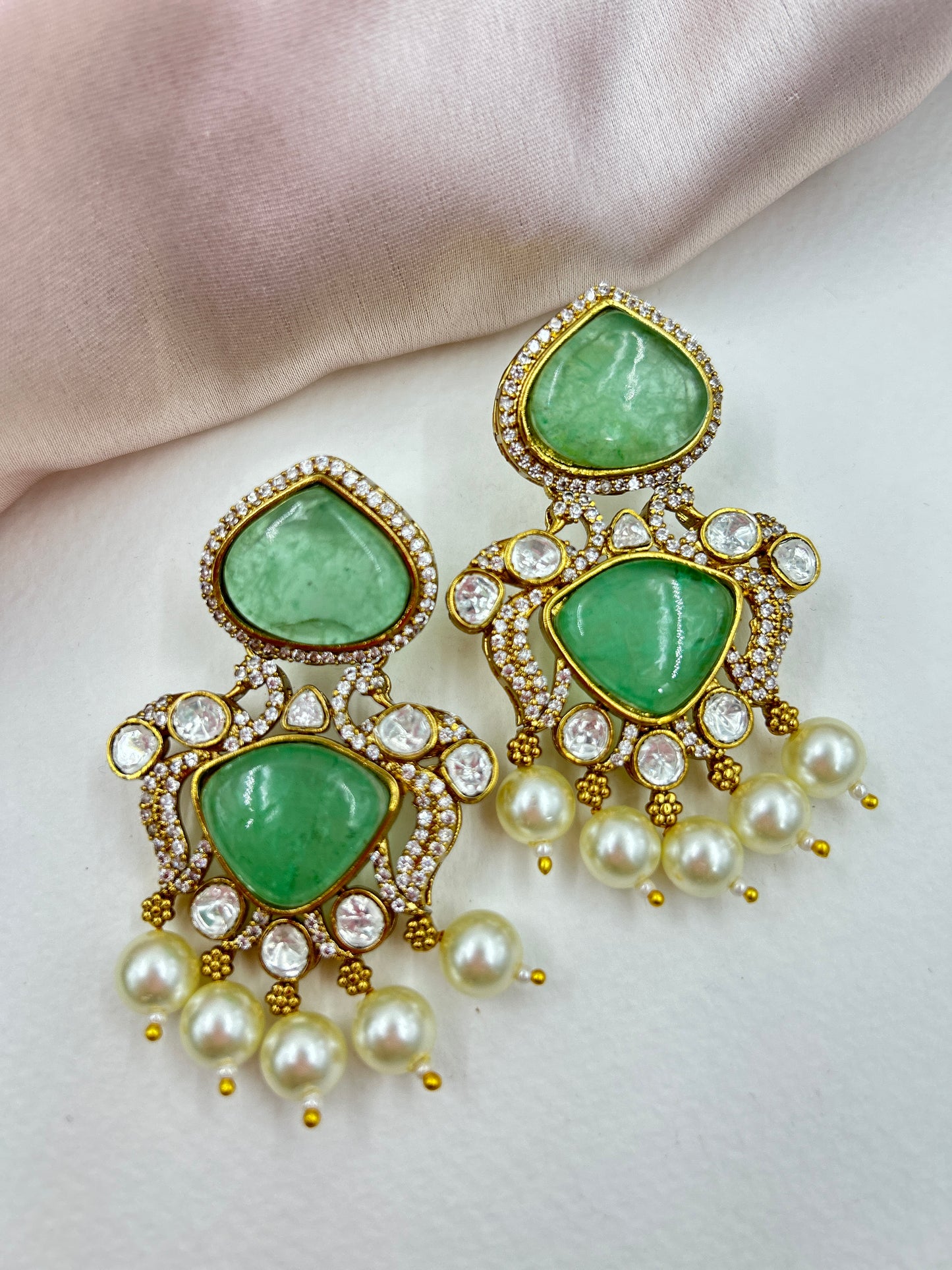 Qudarat Polki Earrings : Mint
