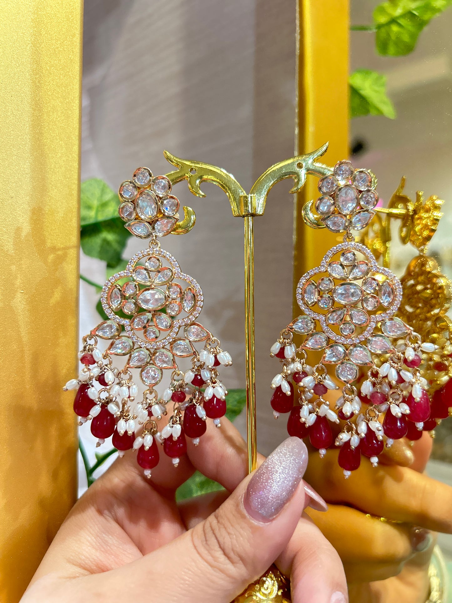 Viditya Polki Earrings : Red