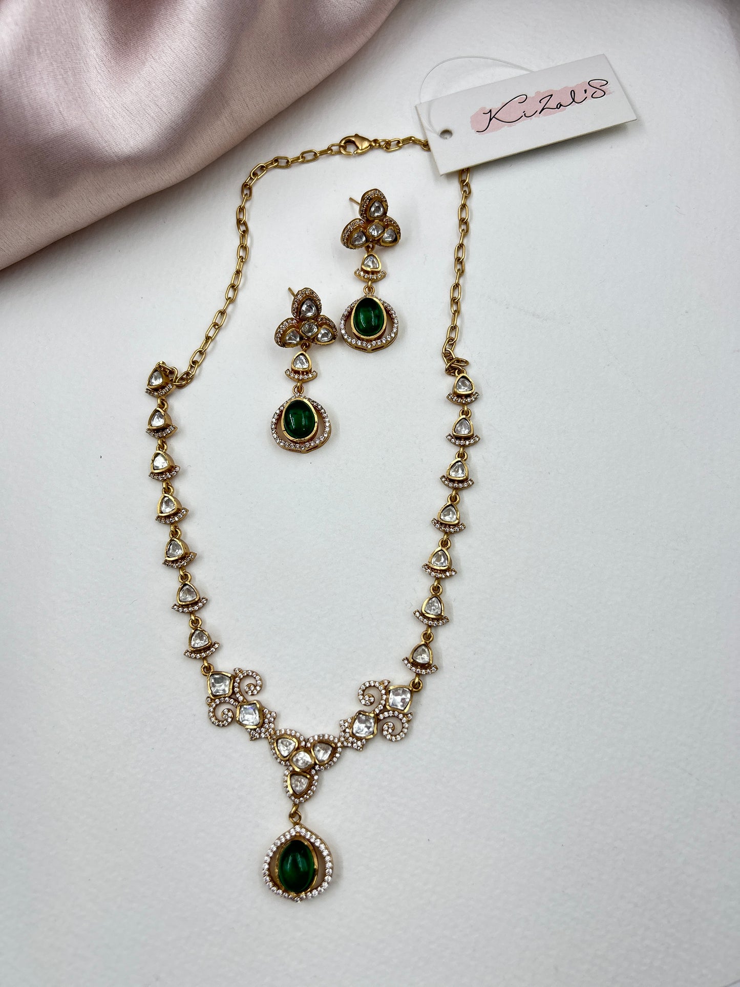 Himanshi AD Polki Necklace : Green