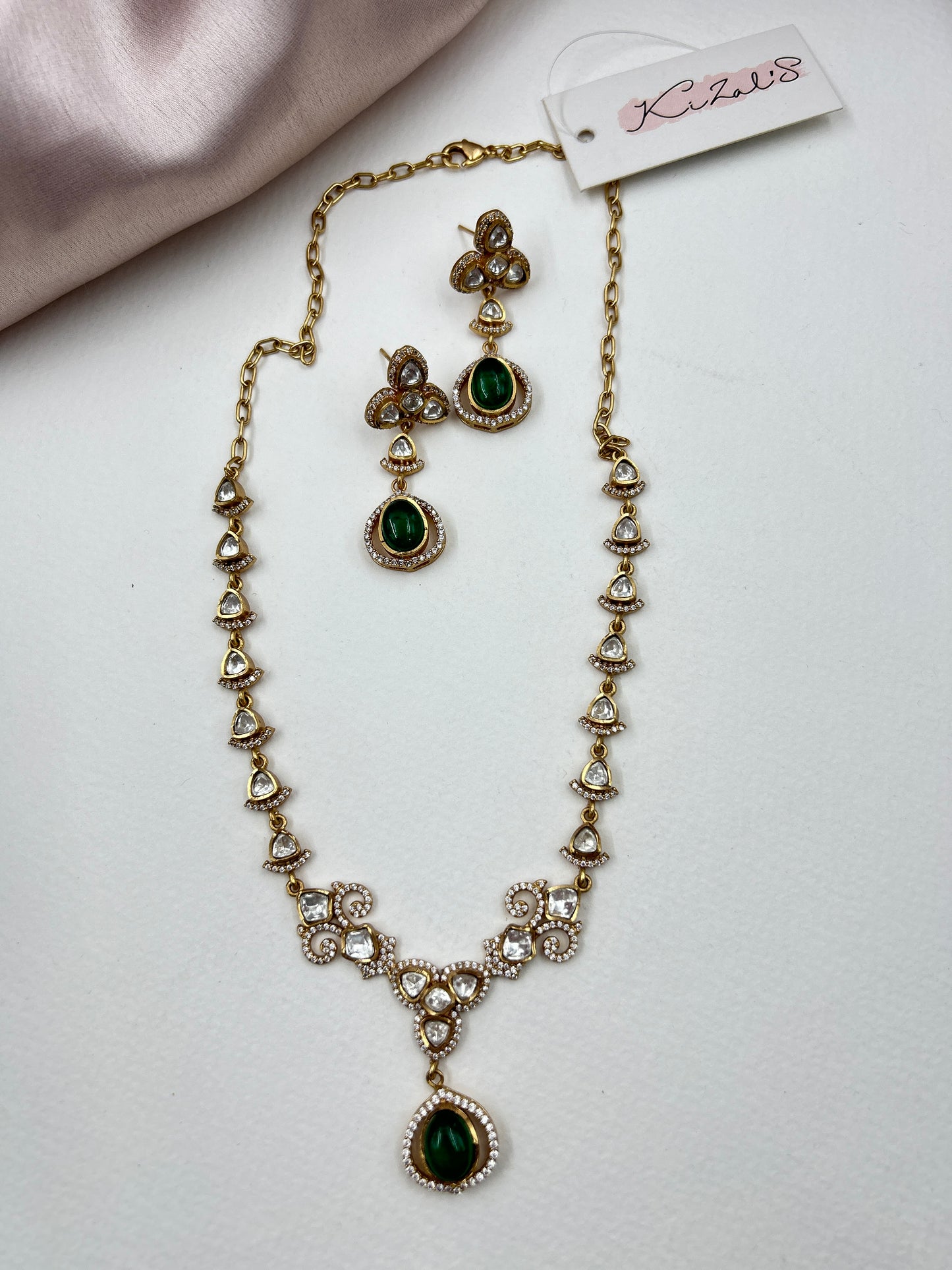 Himanshi AD Polki Necklace : Green