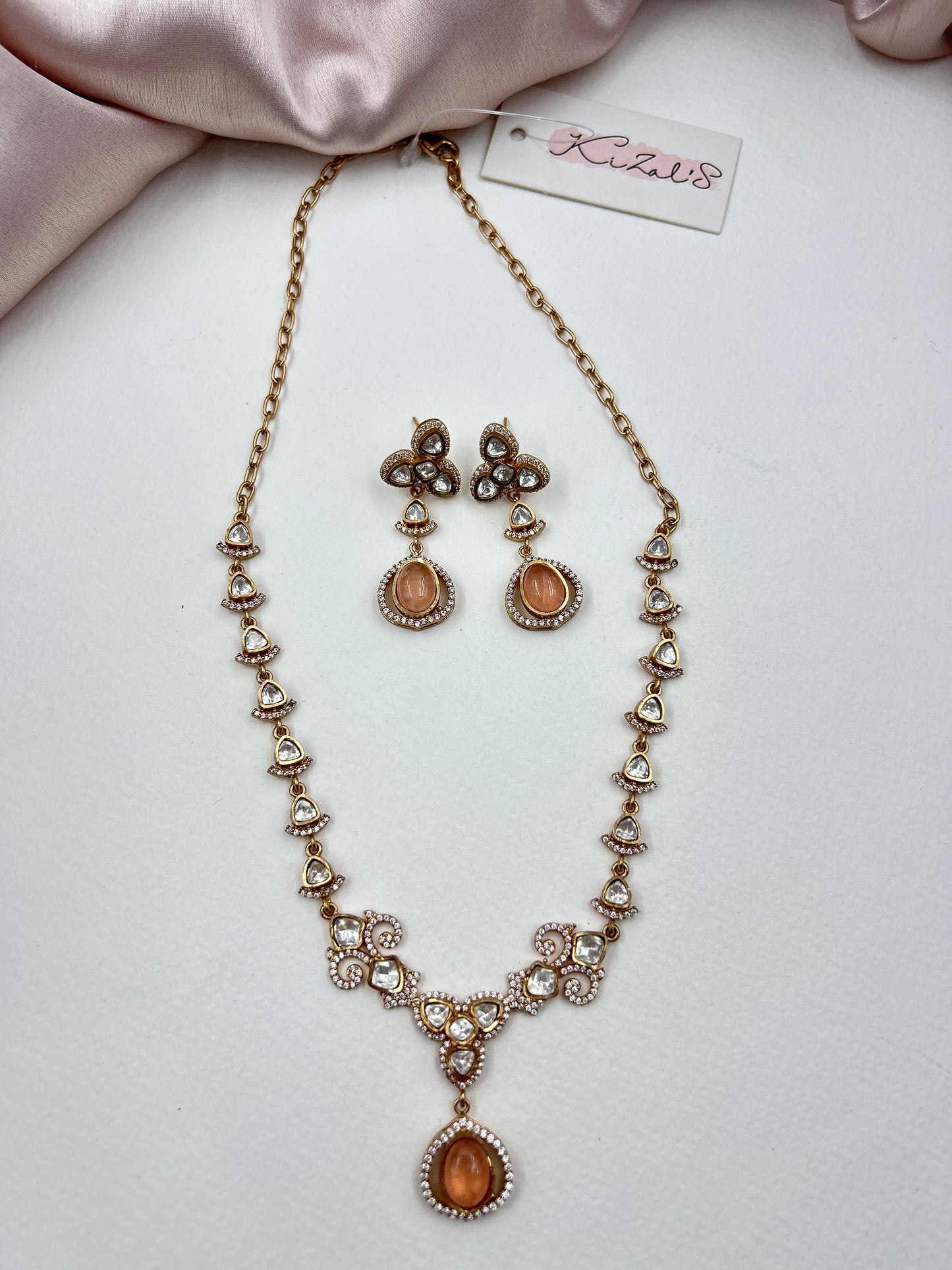Himanshi AD Polki Necklace : Peach