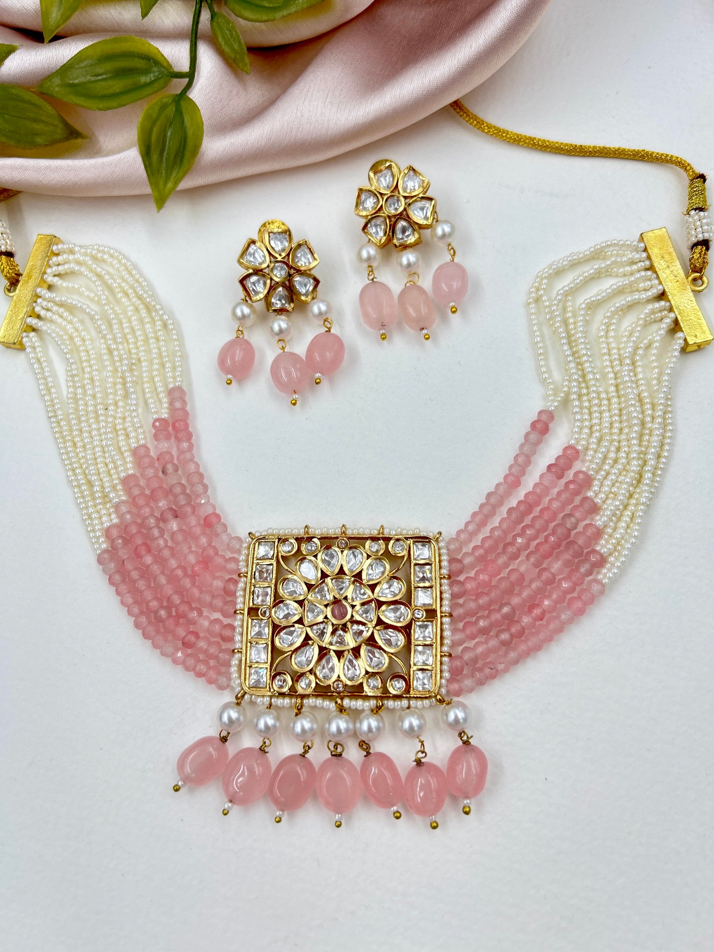 Sunehri Polki Kundan Choker : Pink