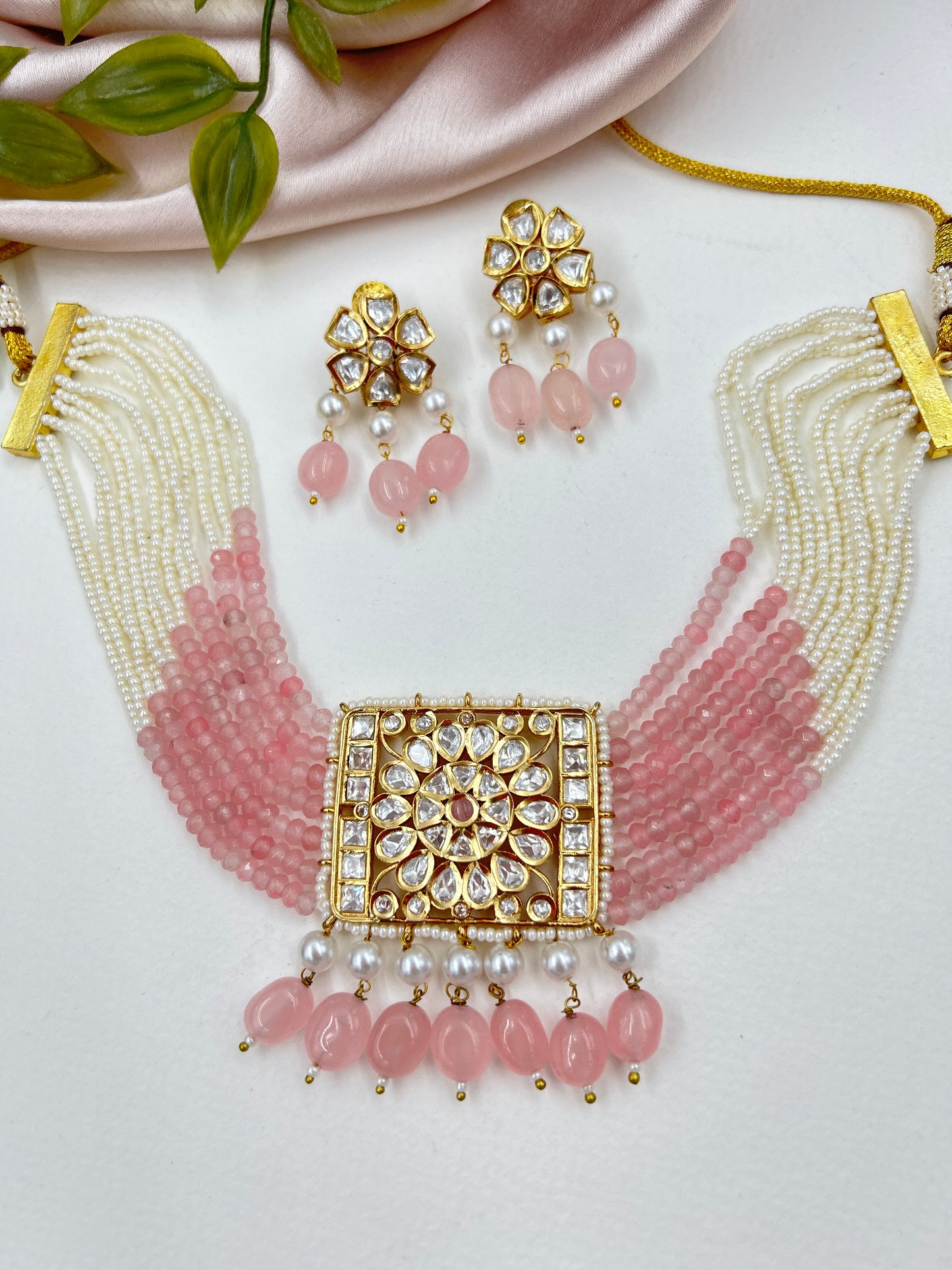 Sunehri Polki Kundan Choker : Pink