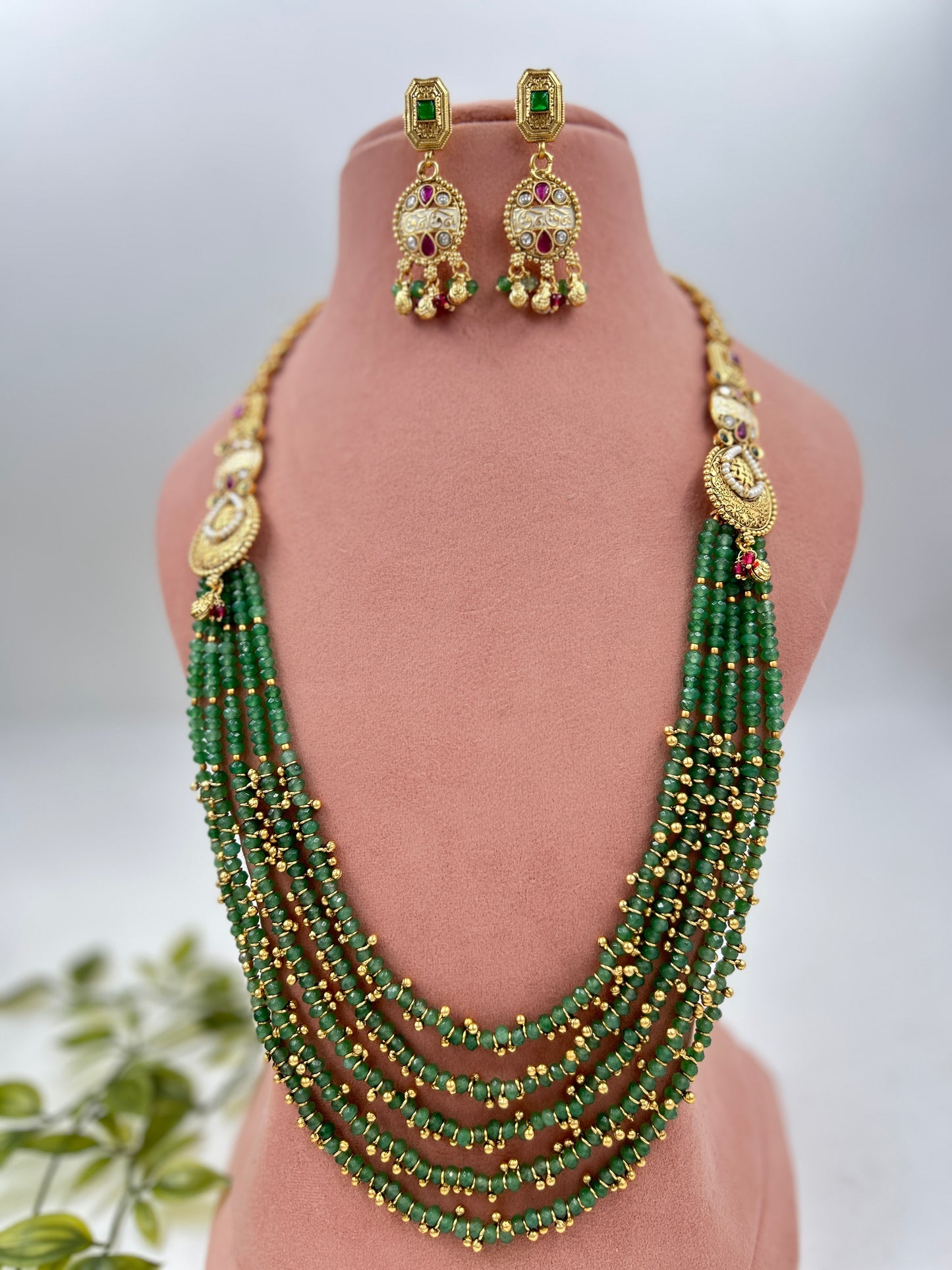 Sunandita Long Multi Layer Antique Necklace : Green