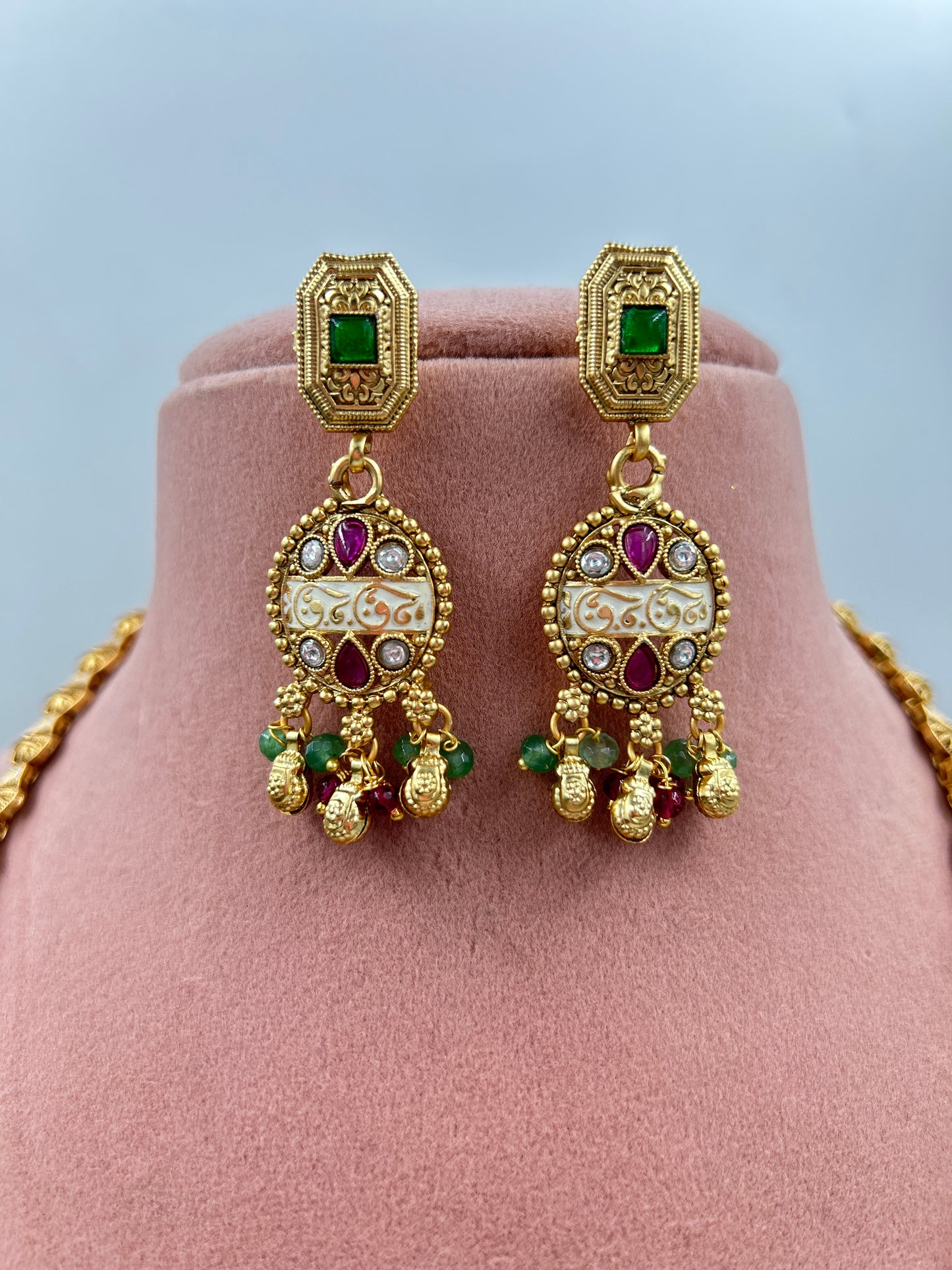 Sunandita Long Multi Layer Antique Necklace : Green