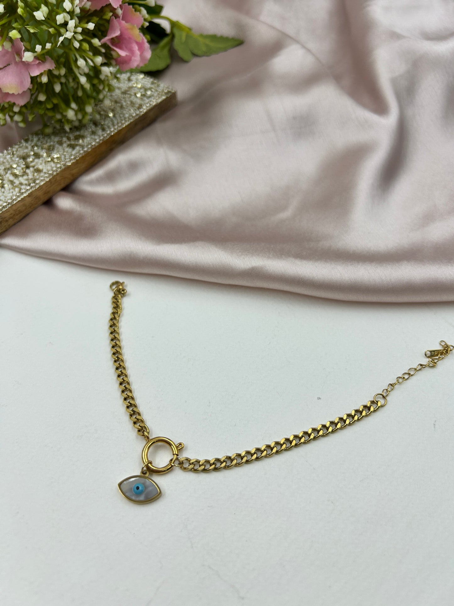 Detachable Evil Eye Charm Bracelet : 18K Gold Bracelet