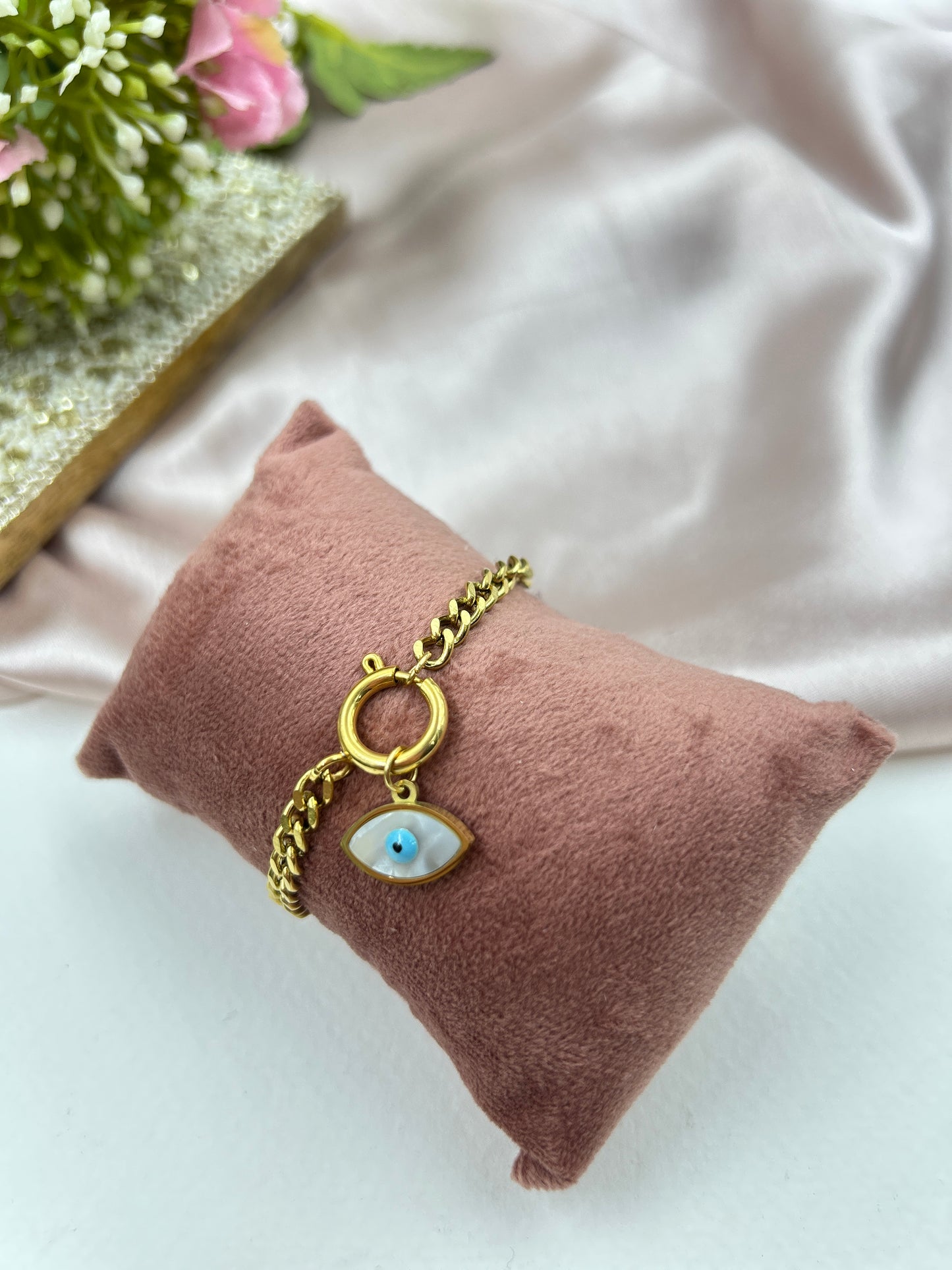 Detachable Evil Eye Charm Bracelet : 18K Gold Bracelet