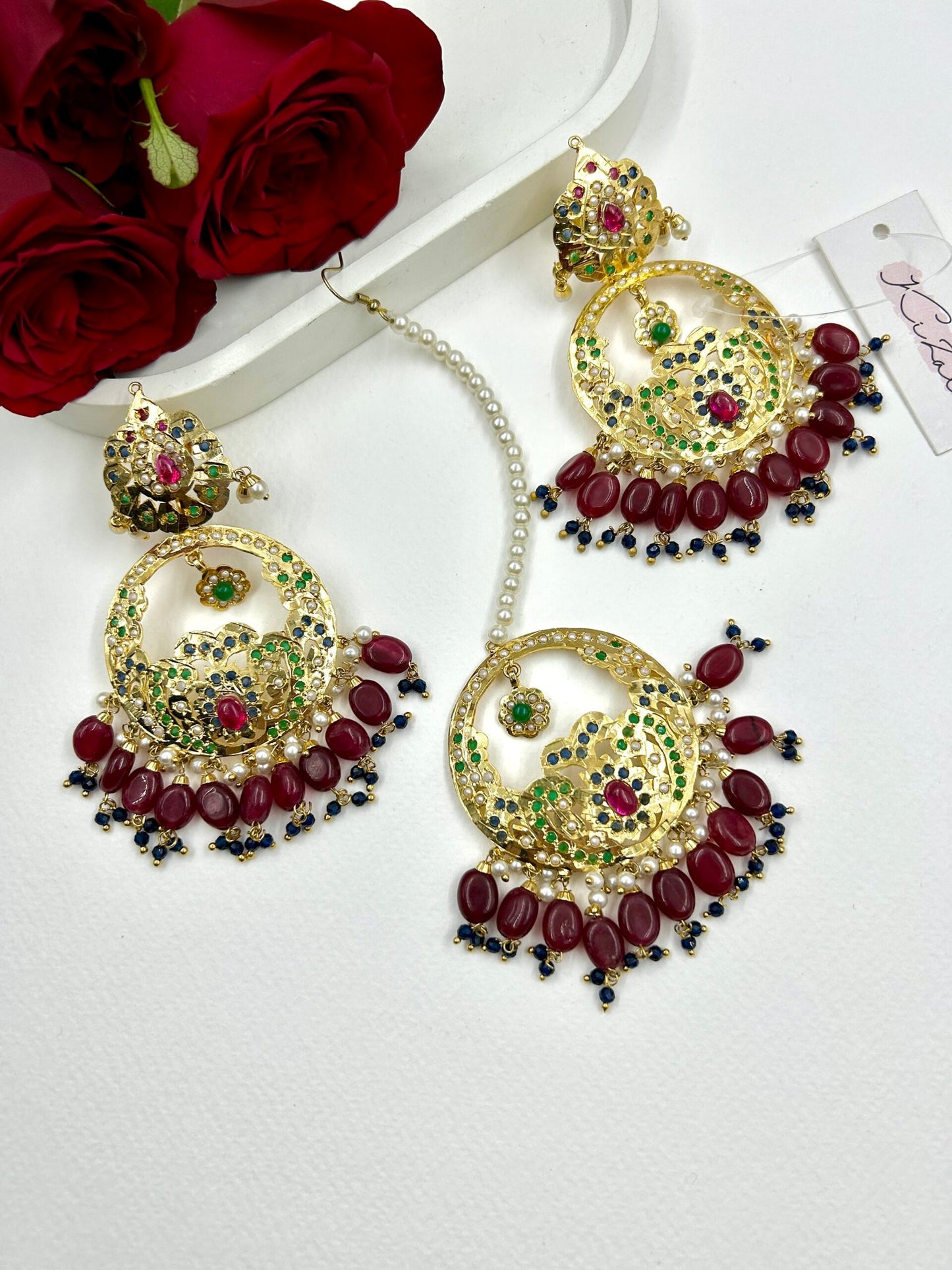 Jivika Jadau Teeka Set : Maroon