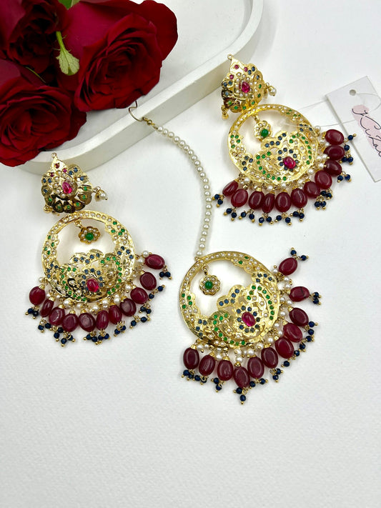 Jivika Jadau Teeka Set : Maroon