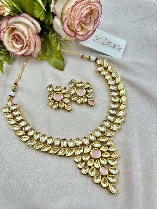 Adhija Kundan Necklace : Pink