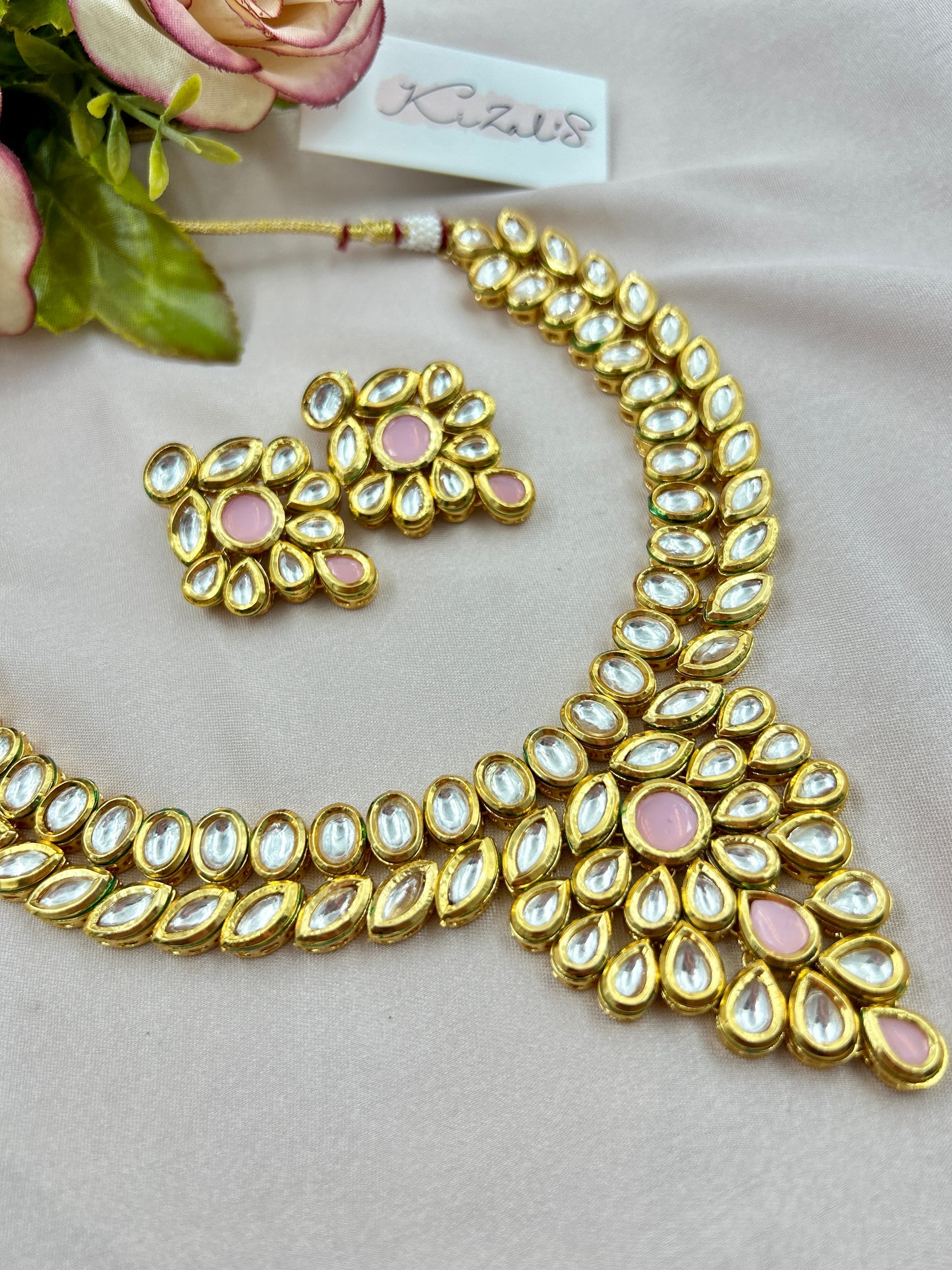Adhija Kundan Necklace : Pink
