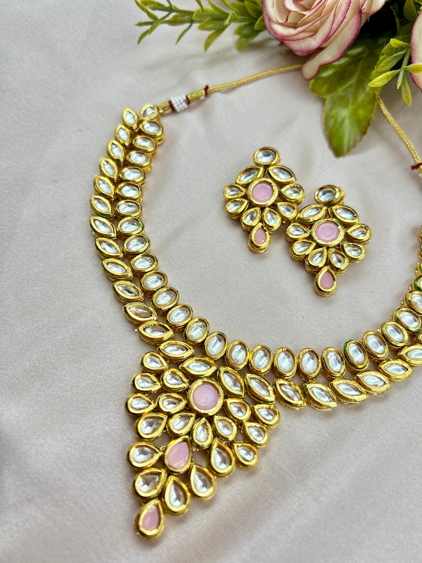 Adhija Kundan Necklace : Pink