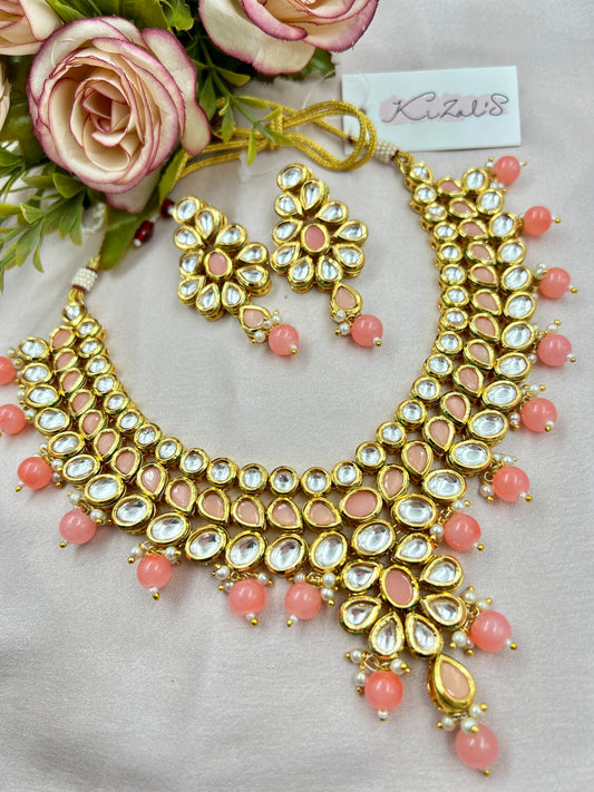 Suman Kundan Necklace : Peach