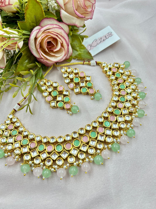 Rushi Kundan Necklace : MintPink