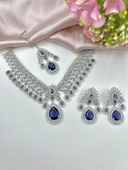 Kavya AD Necklace Set : Purple (Necklace+Earrings+Maang Teeka)