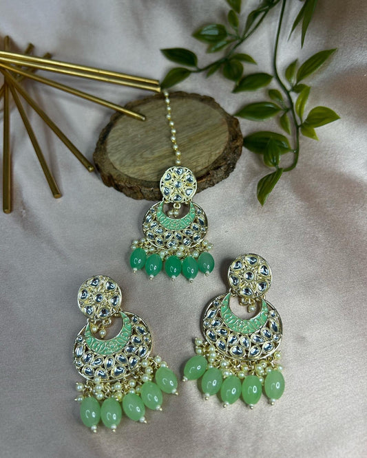 Aarohi: Earrings Teeka set - Mint