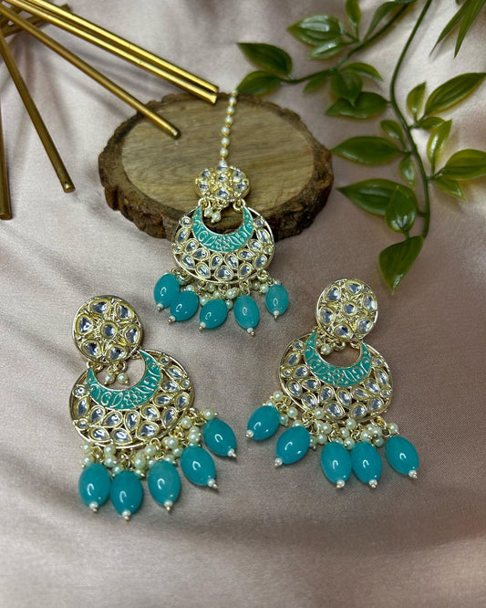 Aarohi: Earrings Teeka set - Turquoise