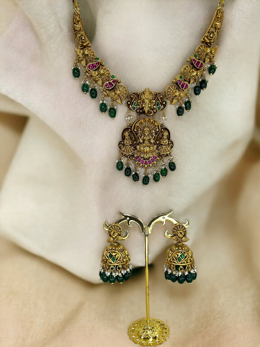 Green Temple: Necklace with Jhumka