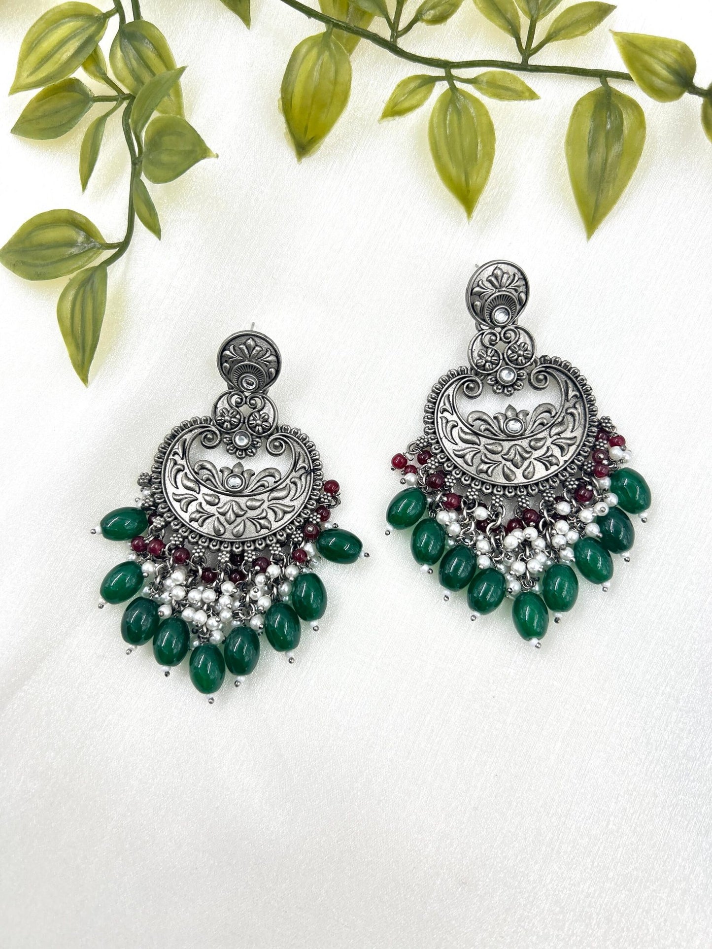 Qala Earrings - Dark Green