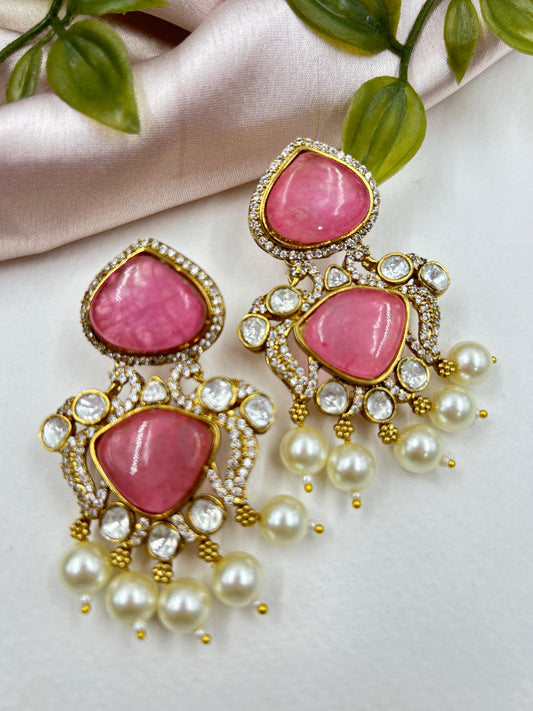 Qudarat Polki Earrings : Pink