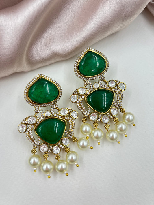 Qudarat Polki Earrings : Green