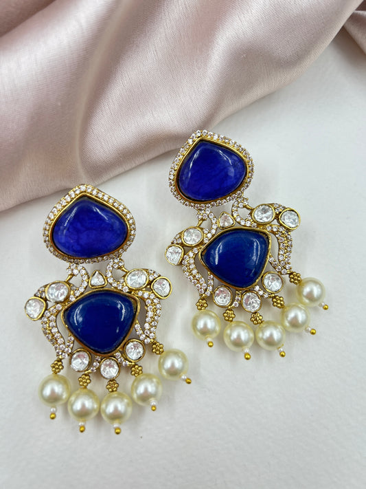Qudarat Polki Earrings : Blue