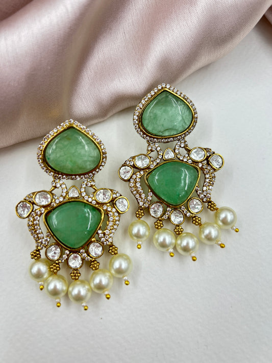 Qudarat Polki Earrings : Mint