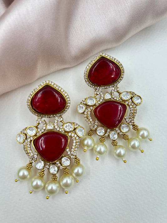 Qudarat Polki Earrings : Red