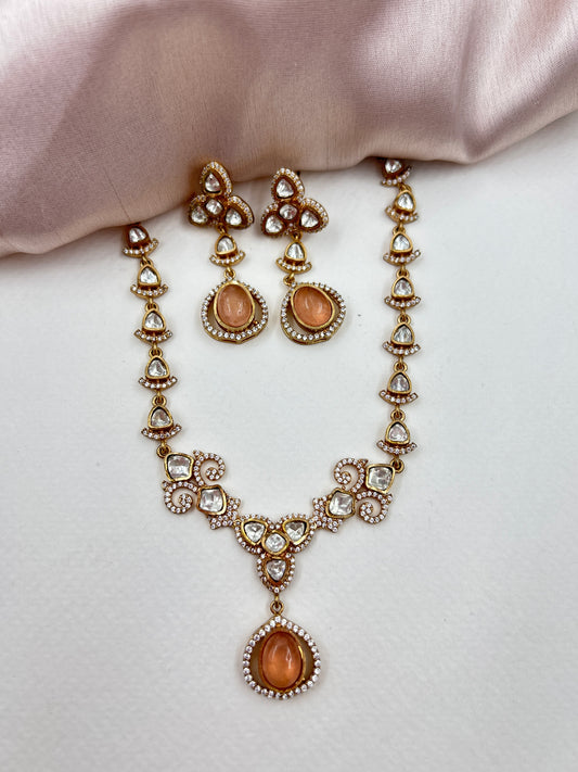 Himanshi AD Polki Necklace : Peach