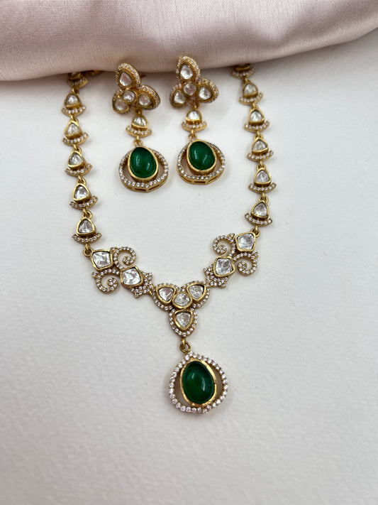 Himanshi AD Polki Necklace : Green