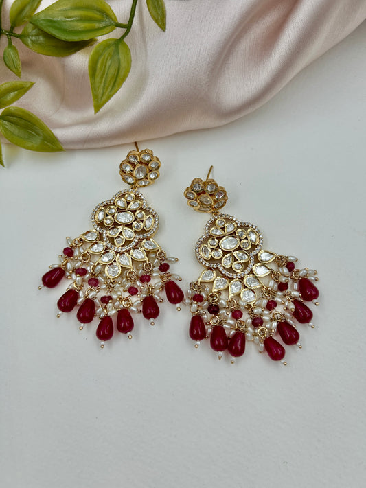 Viditya Polki Earrings : Red