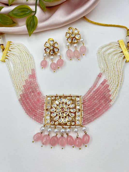 Sunehri Polki Kundan Choker : Pink