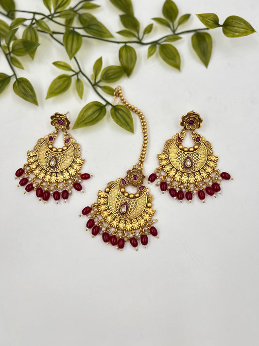 Anuradha Gold Teeka Set : Maroon