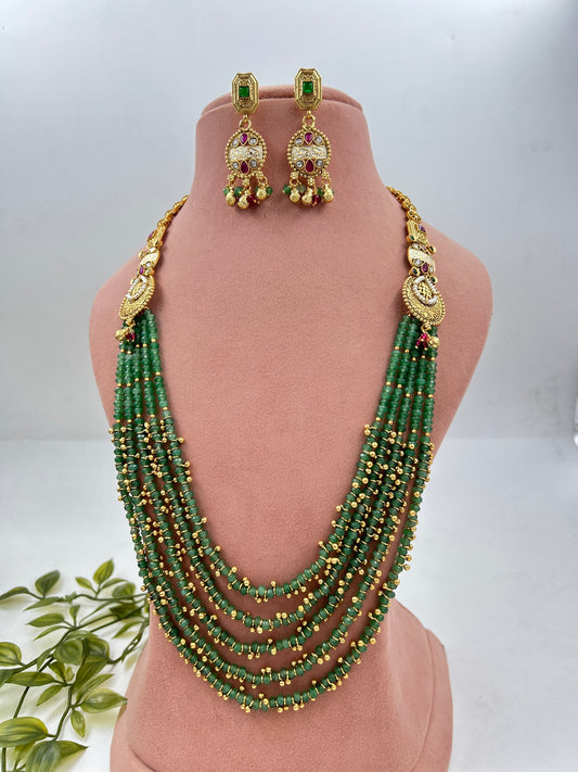 Sunandita Long Multi Layer Antique Necklace : Green
