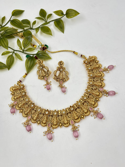 Sunaina Gold Necklace : Pink