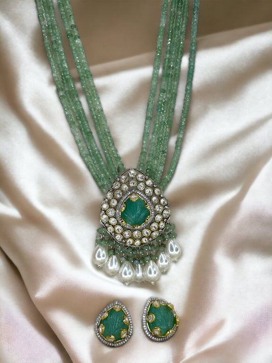 Long Kundan: Necklace with Pearl Drops