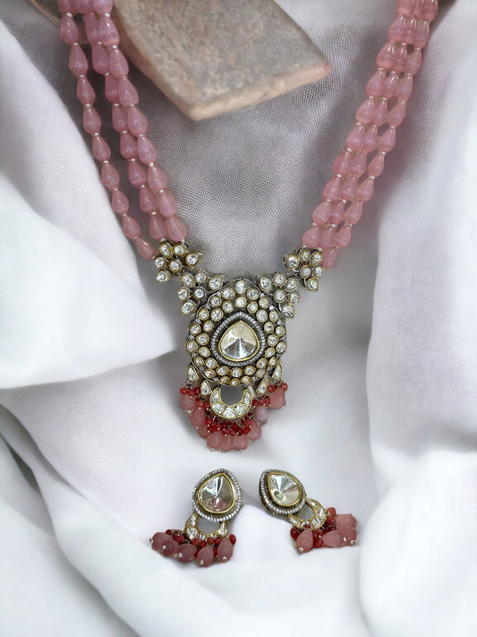 Long Pink Monalisa Polki: Necklace