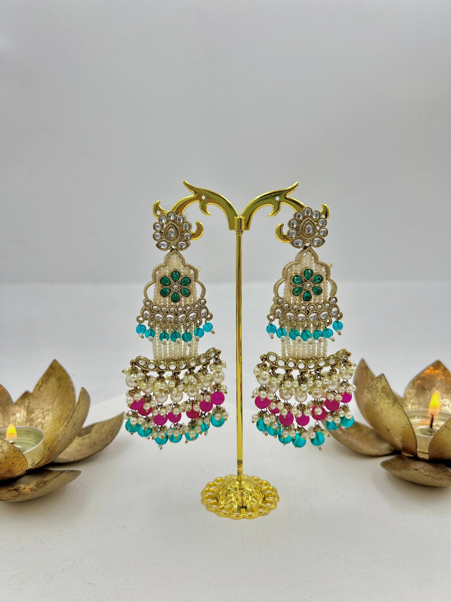 Rukmini Earrings : Turquoise-Magenta